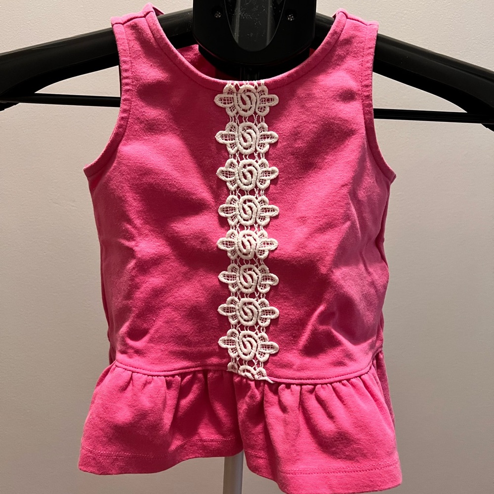 Janie & Jack Pink Sleeveless Kids Top with Lace Detail